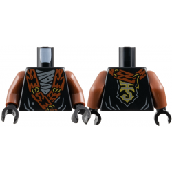 Torso Tunic with Dark Orange Wide Lapels, Gold Lacing, Dark Bluish Gray Wrapping Pattern / Reddish Brown Arms / Black Hands: {черен}