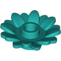 Plant Flower 2 x 2 Round with 16 Petals (Sunflower) with Open Stud: {ярко синьо-зелен}