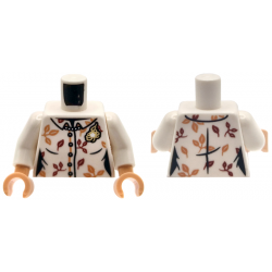 Torso Female Button Up Shirt with Nougat and Dark Red Leaves, Silver Pearl Necklace, Gold Brooch Pattern / White Arms / Light Nougat Hands: {бял}