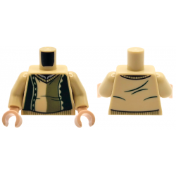 Torso Sweater with Olive Green Panel and Collar, Dark Green Stripes and Creases, Light Bluish Gray Shirt Pattern / Tan Arms / Light Nougat Hands: {тухлено жълт}