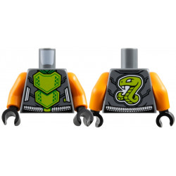 Torso Armor, Lime Breastplate with Bright Green Triangles and Trim, White Belt, Snake on Back Pattern / Orange Arms / Black Hands: {тъмно каменно сив}