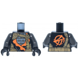 Torso Tunic with Orange Trim, Dark Silver Armor, Dark Tan Strap, Gold Clasp and Charm with Ninjago Logogram Letter C Pattern / Pearl Dark Gray Arms / Black Hands: {черен}