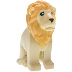 Cat, Large (Lion) with Molded Ochre Yellow Mane and Printed Bright Light Blue Eyes, Reddish Brown Nose, Black Nostrils Pattern (Wicked Cowardly Lion): {тухлено жълт}