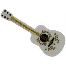 Minifigure, Utensil Musical Instrument, Guitar Acoustic with Black Tuning Knobs, Gold Strings, Ornaments and Stars Pattern: {бял}