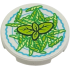 Tile, Round 2 x 2 with Bottom Stud Holder with Dish with Green and Bright Light Yellow Pasta and Lime Basil Leaves Pattern: {бял}