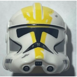 Minifigure, Headgear Helmet SW Clone Trooper (Phase 2) with Holes with Black Visor, Yellow Markings and Light Bluish Gray Cheek Indents Pattern: {бял}