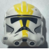 Minifigure, Headgear Helmet SW Clone Trooper (Phase 2) with Holes with Black Visor, Yellow Markings and Light Bluish Gray Cheek Indents Pattern: {бял}