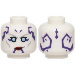 Minifigure, Head Alien Female SW Dathomirian Zabrak with Light Bluish Gray Eyebrows and Cheek Lines, Bright Light Blue Eyes, Dark Purple Markings, Dark Red Lips, Grin Pattern: {бял}