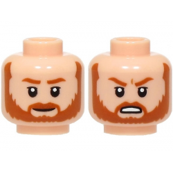 Minifigure, Head Dual Sided Dark Orange Eyebrows, Moustache, Beard and Sideburns, Grin / Angry Open Mouth with Teeth Pattern: {светло нуга}