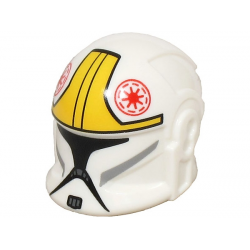 Minifigure, Headgear Helmet SW Clone Pilot with Black Visor, Light Bluish Gray Stripes, Red Galactic Republic Logo and Yellow Markings Pattern: {бял}