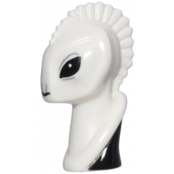 Minifigure, Head, Modified Alien Kaminoan with Crest with Black Collar, Eyes and Mouth and Light Bluish Gray Lines Pattern: {бял}