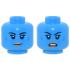 Minifigure, Head Dual Sided Alien Female SW Twi'lek with Black Eyebrows, Nougat Lips, Blue Cheek Lines, Neutral / Angry Open Mouth Frown with Teeth Pattern: {тъмно небесносин}