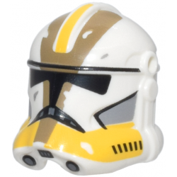Minifigure, Headgear Helmet SW Clone Trooper (Phase 2) with Holes with Black Visor, Yellow and Dark Tan Markings and Light Bluish Gray Cheek Indents Pattern: {бял}