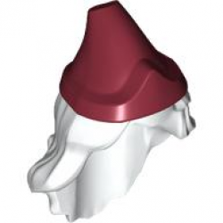 Minifigure, Hair Combo, Hat with Hair, Long and Wavy with Molded Dark Red Pointed Hat Pattern: {бял}