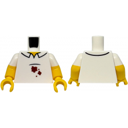 Torso Shirt with Collar, Black Stomach Line, Reddish Brown Stains, Yellow Neck Pattern / Yellow Arms with Molded White Short Sleeves Pattern / Yellow Hands: {бял}