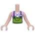 Torso Mini Doll Girl Lime Overalls, Medium Nougat Straps, White Flower Pendant and Name Tag Over Bright Pink Sleeveless Top Pattern, Light Nougat Arms with Hands: {светло нуга}
