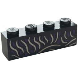 Brick 1 x 4 with Dark Purple Spots and Silver Wavy Lines Pattern (BrickHeadz Elphaba Torso): {черен}