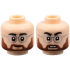 Minifigure, Head Dual Sided Black Eyebrows, Silver Glasses, Reddish Brown Moustache and Full Beard, Dimples, Slight Lopsided Grin / Open Mouth Scowl with Teeth Pattern: {светло нуга}
