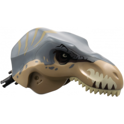 Dinosaur Head Tyrannosaurus rex with Dark Bluish Gray Top and Black Pin with Tan Teeth and Dark Tan Stripes Pattern: {пясъчно жълт} Dinosaur Head Tyrannosaurus rex with Dark Bluish Gray Top and Black Pin with Tan Teeth and Dark Tan Stripes Pattern: {пясъчно жълт}