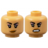 Minifigure, Head Dual Sided Female Black Eyebrows, Medium Lavender Eye Shadow, Medium Nougat Lips, Crooked Smile / Open Mouth Scowl with Teeth Pattern: {умерен тан}
