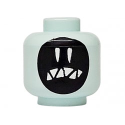 Minifigure, Head Alien with Black Face, White Long Eyes and Pointed Teeth Pattern: {аквамарин}
