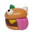 Minifigure, Head, Modified Burger with Molded Reddish Brown Patty, Dark Pink Tongue and White Eyes and Printed Black Pupils, Yellow Cheese Slice and Bright Green Olive Pattern: {нуга}