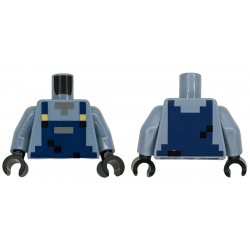 Torso Pixelated Dark Blue Overalls with Pocket, Black Spots and Gold Buckles over Shirt, Dark Bluish Gray Neck Pattern / Sand Blue Arms / Black Hands: {пясъчно син}