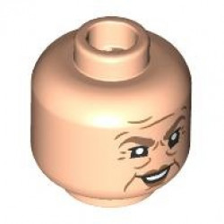 Minifigure, Head Dual Sided Female Medium Brown Eyebrows, Medium Nougat Lips, Forehead Lines and Wrinkles, Open Mouth Smile with Teeth / Slight Frown Pattern: {светло нуга}