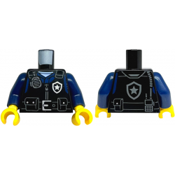 Torso Police Safety Vest, Silver Star Badge Logo, Dark Bluish Gray Radio, Belt with Buckle and Pouches, Dark Blue Shirt Pattern / Dark Blue Arms / Yellow Hands: {черен}