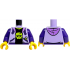 Torso Hoodie Open with Medium Lavender Hood, Dark Purple Drawstrings and Pockets, Black Shirt with Lime Collar and Skull Pattern / Dark Purple Arms / Yellow Hands: {лавандулов}