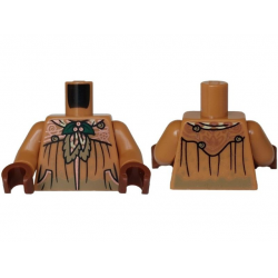 Torso Female Robe with Dark Tan Mud, Dark Green Holly Brooch, Copper Filigree, Black Wrinkles and Pockets, Tan Shawl Rounded on Back Pattern / Medium Nougat Arms / Reddish Brown Hands: {умерен нуга}