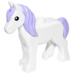 Horse, Foal with Stud on Back with Molded Lavender Tail and Long Mane with Hole and Printed Black Eyes Pattern: {бял}