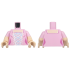 Torso Female Bodice Dress, Light Nougat Neck, White Lace Trim, Bright Light Blue Center Panel with Dark Pink Details Pattern / Light Nougat Arms with Molded Bright Pink Short Sleeves Pattern / Light Nougat Hands: {светло пурпурен}