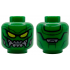 Minifigure, Head Alien with Lime Eyes with Black Outlines, Dark Green Contour Lines, Silver Mechanical Mouth Smile Pattern: {тъмно зелен}