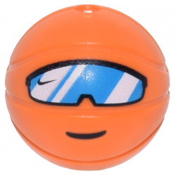 Minifigure, Head, Modified Basketball with Hole on Top with Dark Azure Sports Sunglasses, White Reflections and Black Nike Swoosh Logo and Smile Pattern: {ярко оранжев}