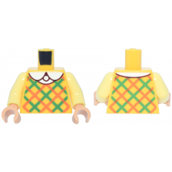 Torso Plaid Vest with Orange and Green Diagonal Stripes and White Shirt with Round Collar Pattern / Bright Light Yellow Arms / Nougat Hands: {ярко жълт}