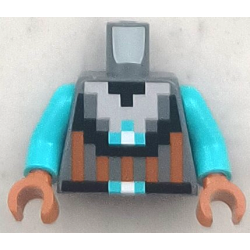 Torso Pixelated Silver Armor with Black Trim and Dark Orange Stripes, Belt with Medium Azure and White Buckle Pattern / Medium Azure Arms / Dark Orange Hands: {тъмно каменно сив}