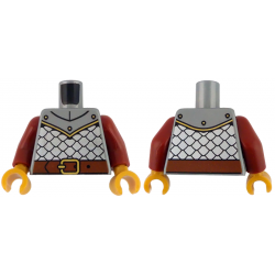 Torso Silver Armor, Reddish Brown Belt with Gold Buckle, Panel with 3 Rivets Pattern / Dark Red Arms / Pearl Gold Hands: {сребърно метален}