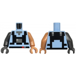 Torso Pixelated Dark Bluish Gray Neck, Black Straps and Belt with Red and Dark Bluish Gray Squares Pattern / Nougat Arm Left / Pearl Dark Gray Arm Right / Nougat Hand Left / Pearl Dark Gray Hand Right: {светло кралско син}