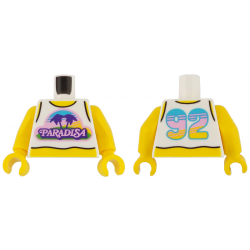 Torso Tank Top Cropped with Bright Pink and Dark Purple Paradisa Logo, Yellow Neck and Stomach, '92' on Back Pattern / Yellow Arms / Yellow Hands: {бял}