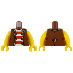 Torso Pirate Vest Open with Silver Trim and 3 Buckles over Shirt with Red and White Horizontal Stripes Pattern / Yellow Arms / Yellow Hands: {червеникаво-кафяв}