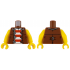 Torso Pirate Vest Open with Silver Trim and 3 Buckles over Shirt with Red and White Horizontal Stripes Pattern / Yellow Arms / Yellow Hands: {червеникаво-кафяв}