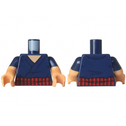 Torso Robe with Black Trim, Dark Red and Red Sash, Medium Tan Neck Pattern / Medium Tan Arms with Molded Dark Blue Short Sleeves / Medium Tan Hands: {земно син}