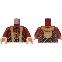 Torso Robe with Hood, Copper Filigree and Dots, Gold Lattice, Hems and Belt Buckle Pattern / Dark Red Arms / Light Nougat Hands: {нов тъмно червен}