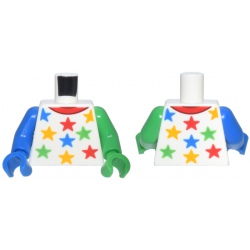 Torso Red Neckline and Blue, Bright Green and Yellow Stars Pattern / Bright Green Arm and Hand Left / Blue Arm and Hand Right: {бял}