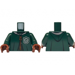 Torso Hooded Robe over Sweater, White Collar, Dark Orange Laces, Slytherin Logo Pattern / Dark Green Arms / Reddish Brown Hands: {земно зелен}