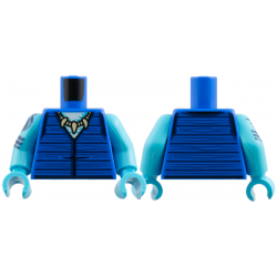 Torso Vest with Dark Blue Stripes, Medium Azure and White Neck, Tan Shark Tooth Necklace Pattern / Medium Azure Arm Left / Medium Azure Arm Right with Dark Blue Arlong Tattoo and Stripes Pattern / Medium Azure Hands: {ярко син}