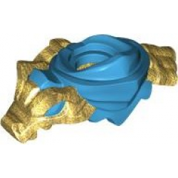 Minifigure Armor Shoulder Pads and Scarf with Molded Pearl Gold Dragon Head, Tail and Scabbard for 2 Katanas Pattern: {тъмно небесносин}