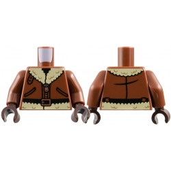 Torso Aviator Bomber Jacket with Pockets, Copper Zipper and Tan Fur Collar and Lining, Black Belt with Buckle Pattern / Reddish Brown Arms / Dark Brown Hands: {червеникаво-кафяв}