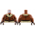 Torso Aviator Bomber Jacket with Pockets, Copper Zipper and Tan Fur Collar and Lining, Black Belt with Buckle Pattern / Reddish Brown Arms / Dark Brown Hands: {червеникаво-кафяв}
